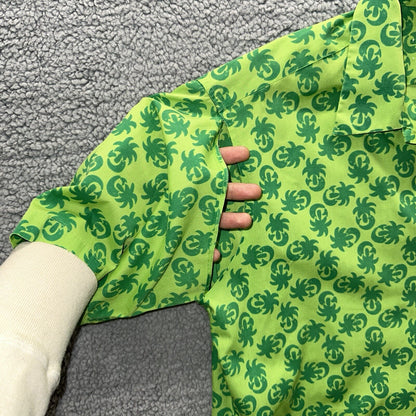 Vintage 50s Hawaiian Aloha Print Shirt Rockabilly Honolulu 60s Button Green
