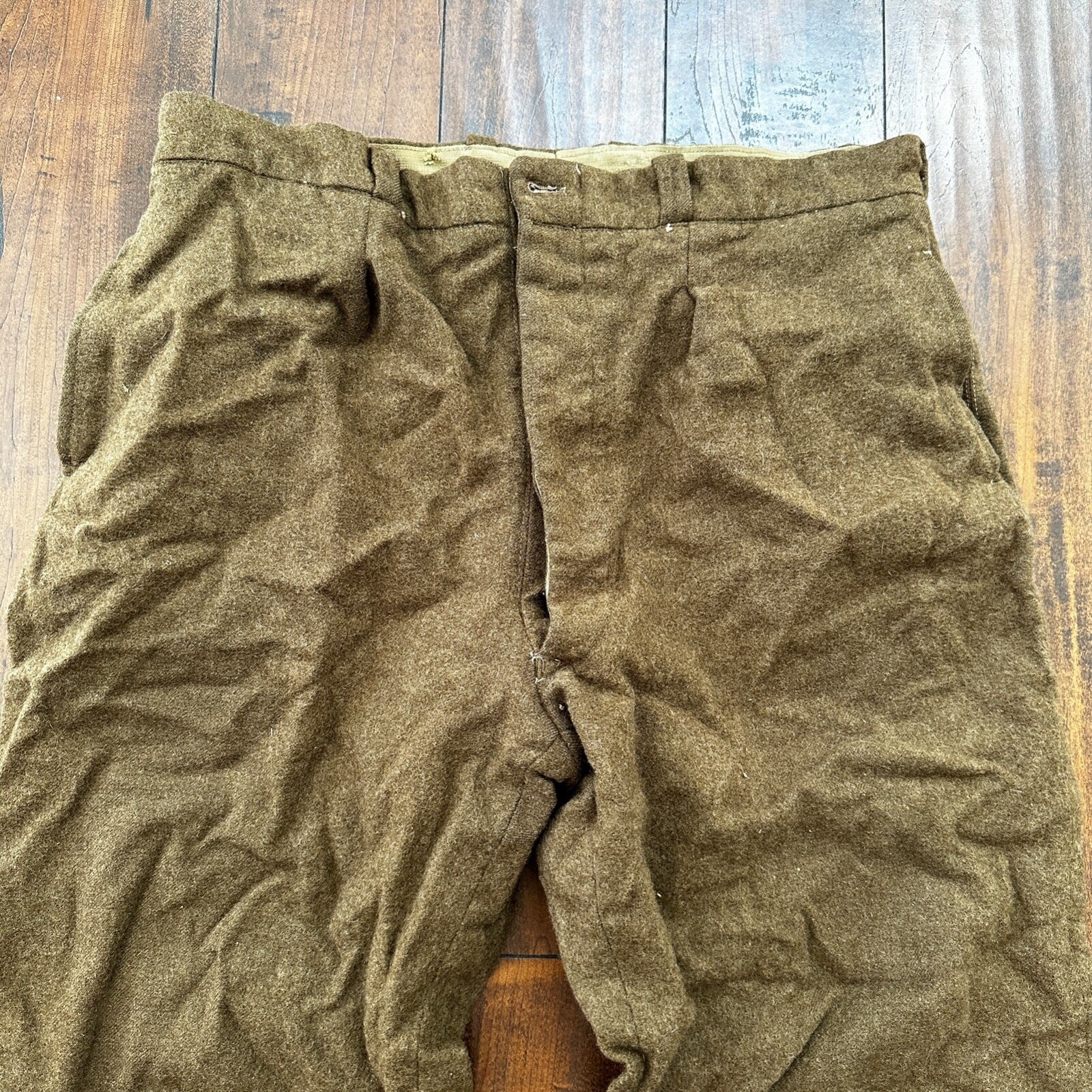 WWII Army Wool Field Trousers 35x28 Cold Weather Green 1940s 40s Destroyed USMC
