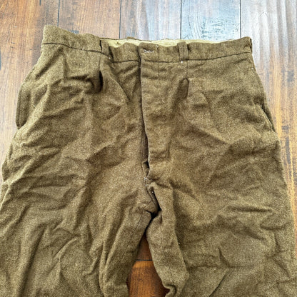 WWII Army Wool Field Trousers 35x28 Cold Weather Green 1940s 40s Destroyed USMC