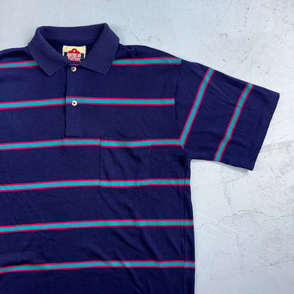 Striped Polo Single Stitch VTG T Shirt Basic Blank No Logo USA Preppy Simple