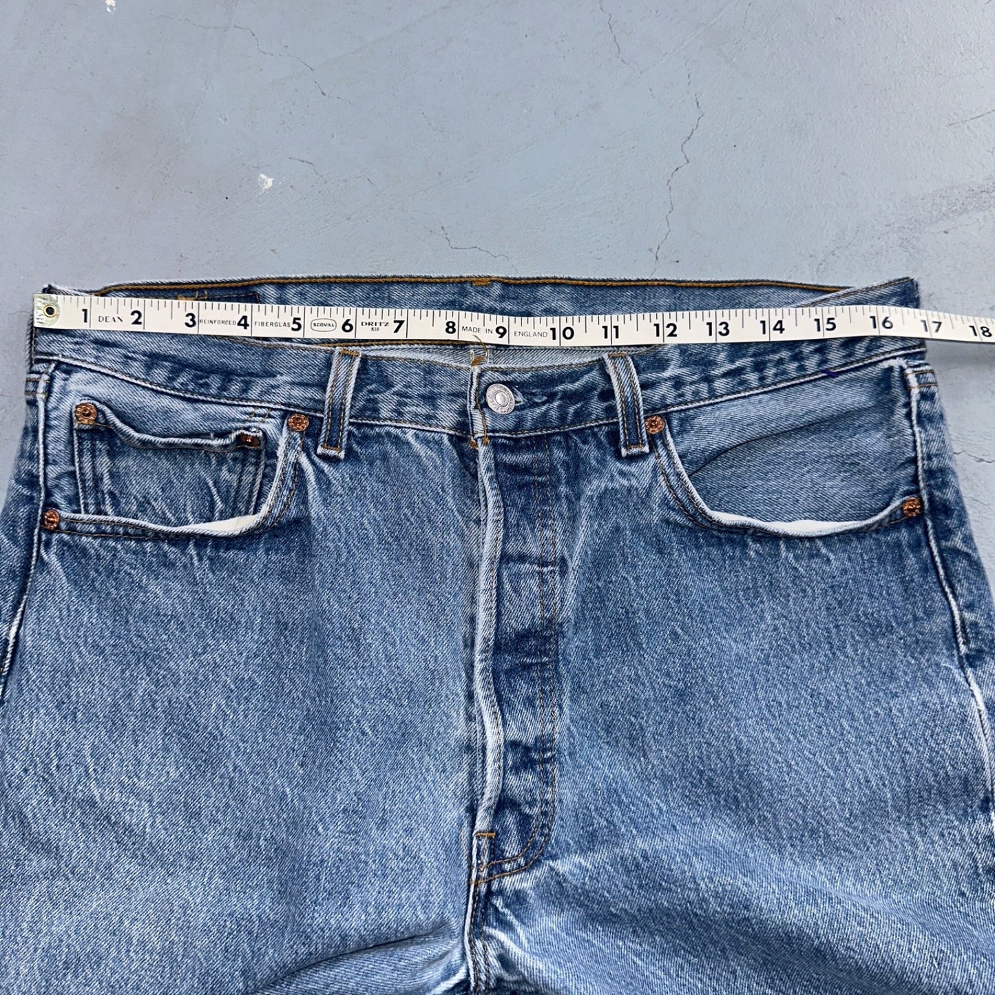 Levis 501 Vintage 90s USA XX Straight Leg Jeans Blue Light Wash 35x34 Act 33x31