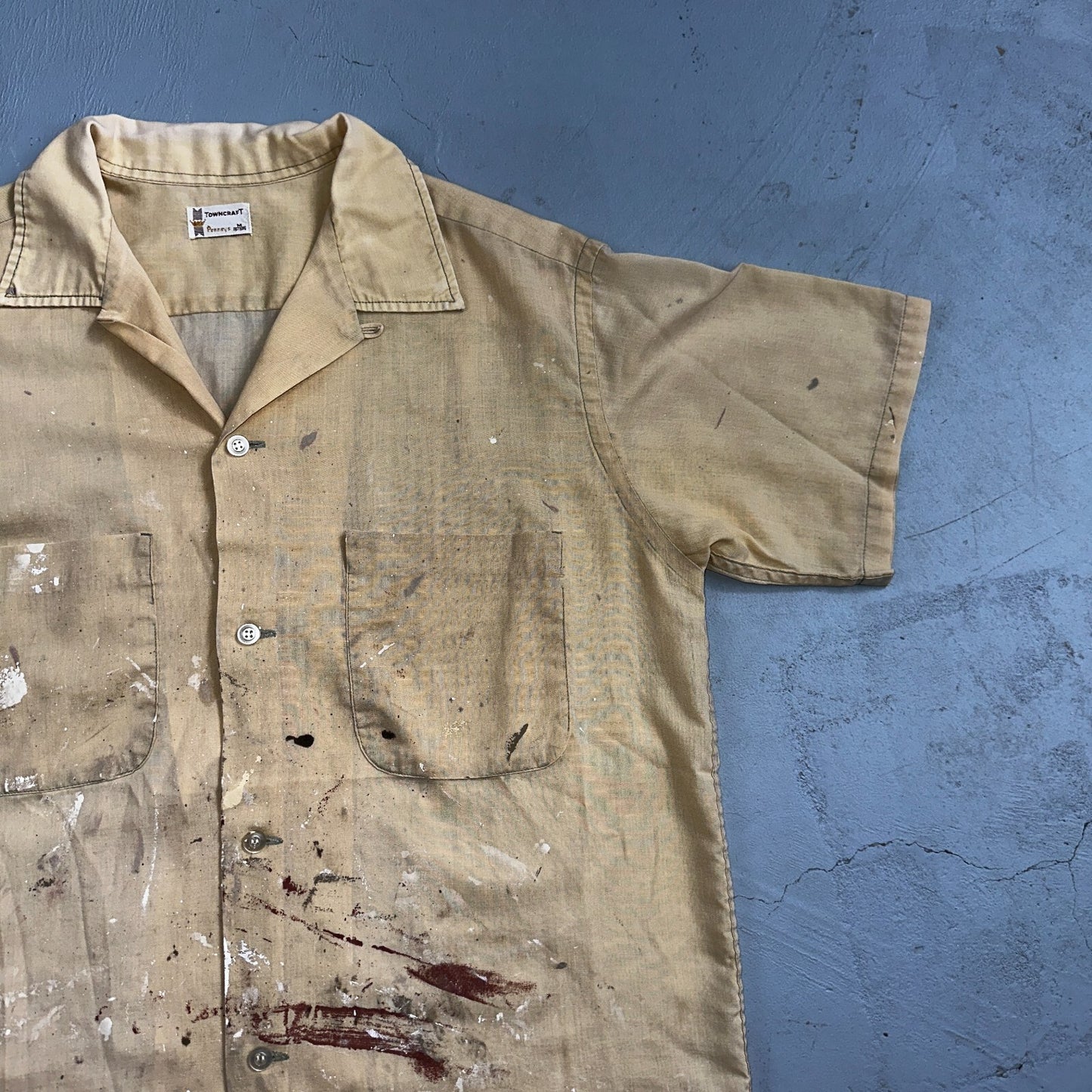 VTG 50s 60s Pennys Towncraft Paint Camp Loop Collar Shirt Rockabilly Button