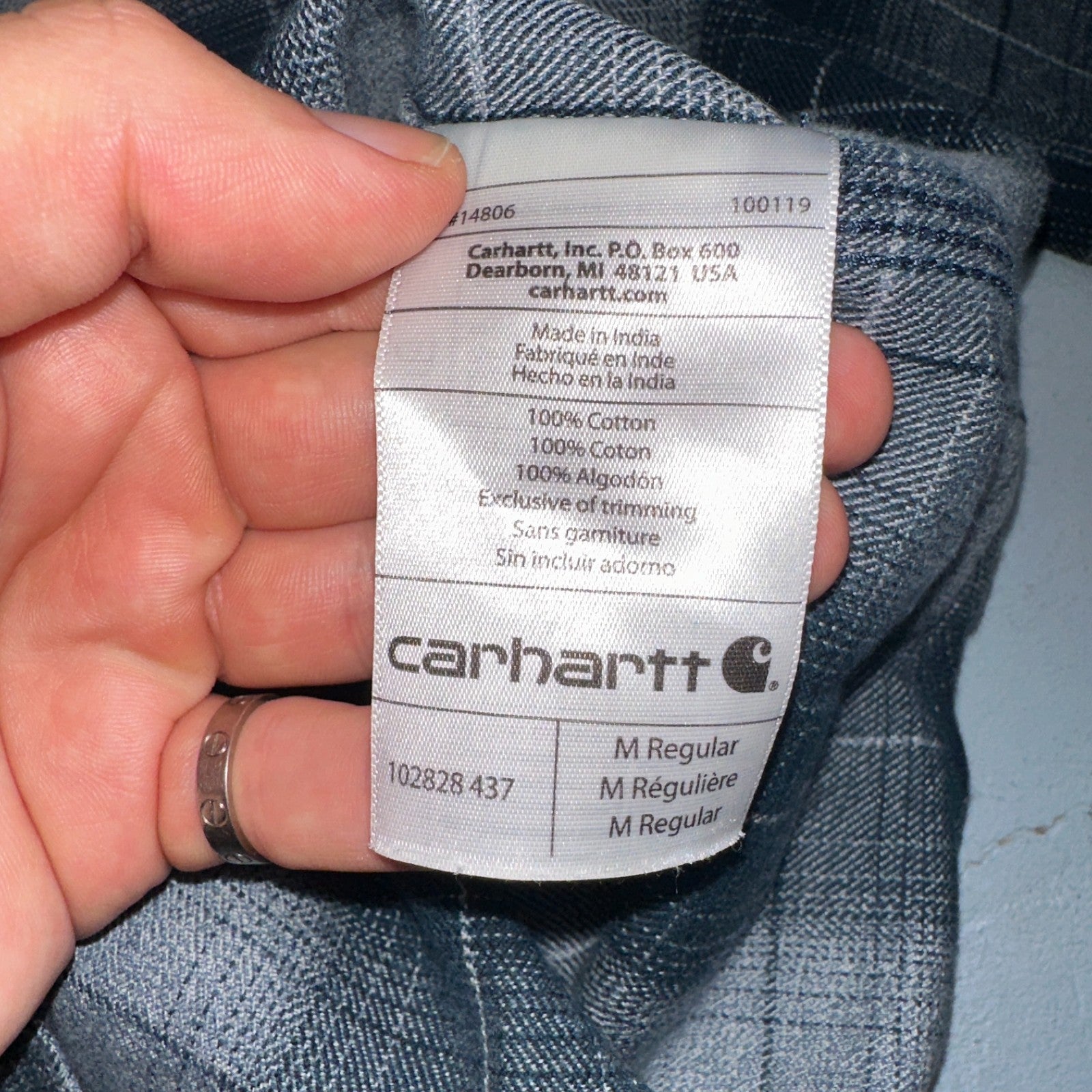 Carhartt M Regular Flannel Shirt Blue Down Grey Workwear Casual 102828 437