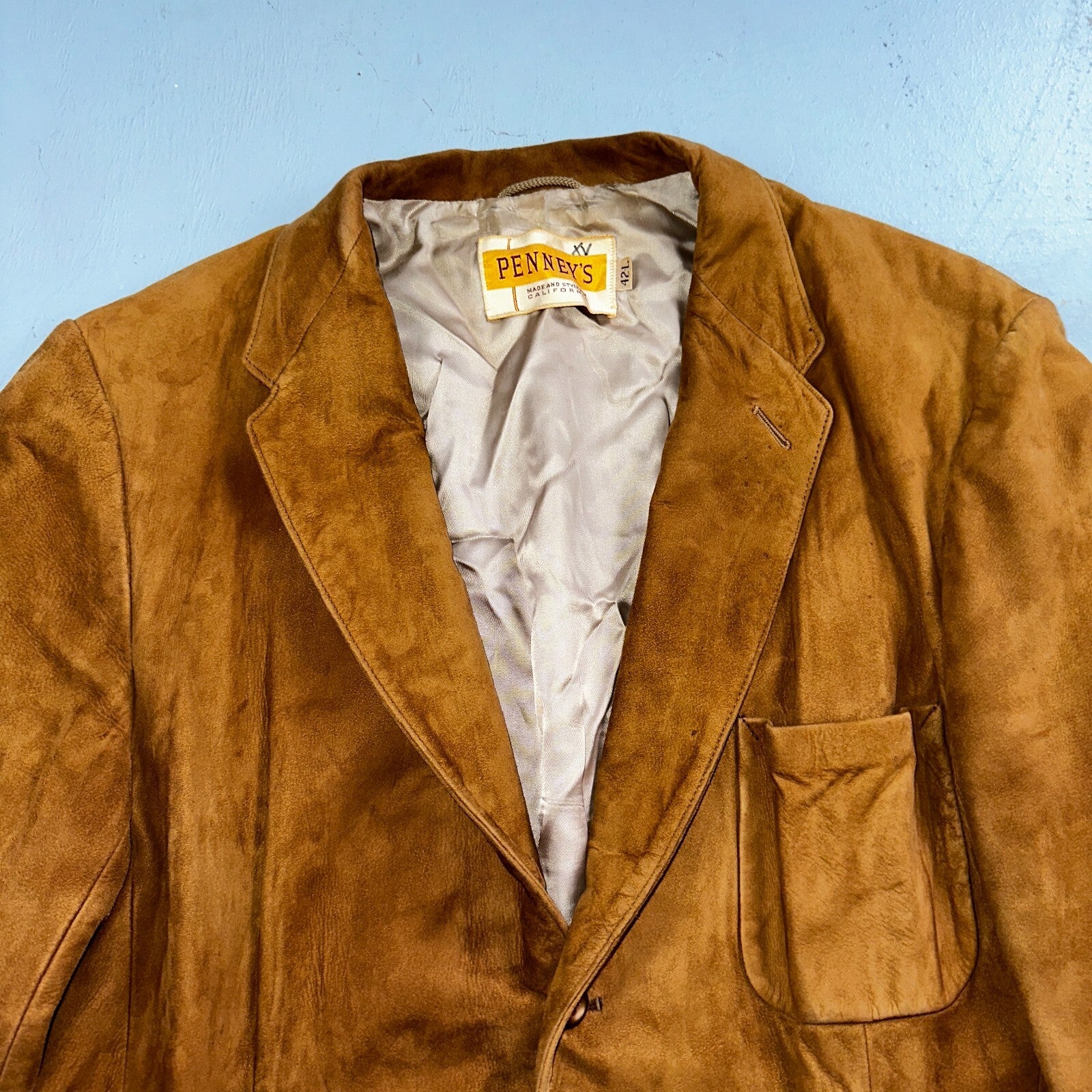 Vintage 50s Pennys Men’s 42L Brown Suede Leather Western Coat Blazer Chore 1950s