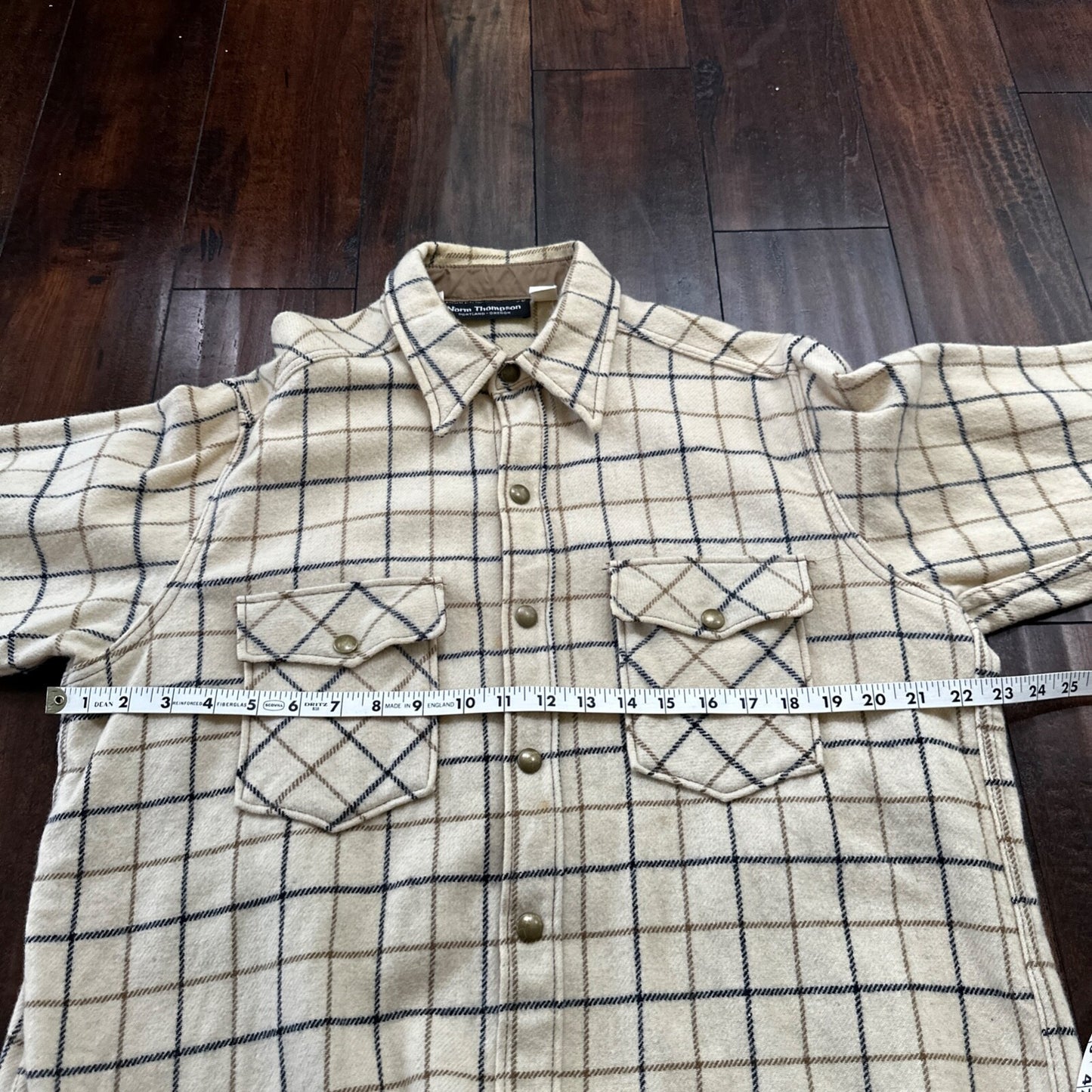 Norm Thompson VTG Long Sleeve Snap Up Heavy Wool Shirt Plaid 60s XL Rockabilly