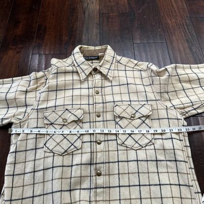 Norm Thompson VTG Long Sleeve Snap Up Heavy Wool Shirt Plaid 60s XL Rockabilly