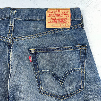 Levis 501 Vintage 90s XX Straight Leg Jeans Y2K Blue Med Wash 34x36 Act 33x35