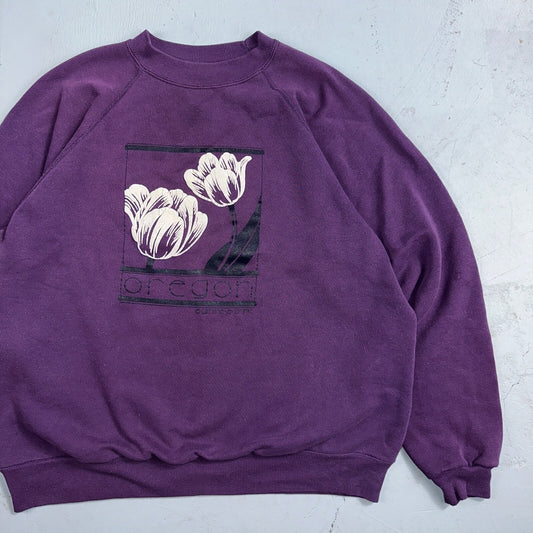 Oregon Flowers Art Painting VTG 90s Crewneck Sweatshirt 1990s Purple XL Hanes