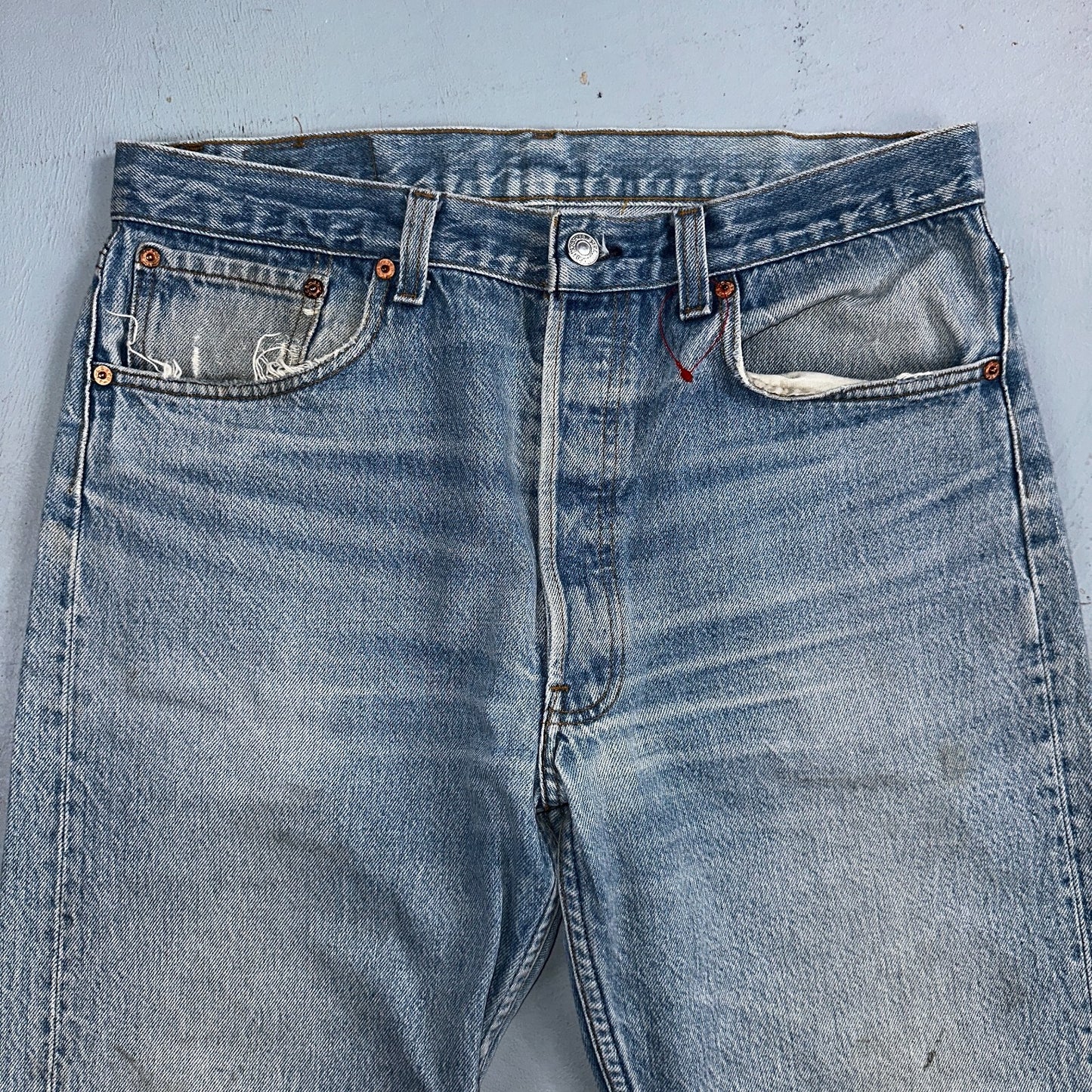 Levis 501 Vintage 90s USA XX Straight Leg Jeans Blue Light Wash 35x36 Act 32x27