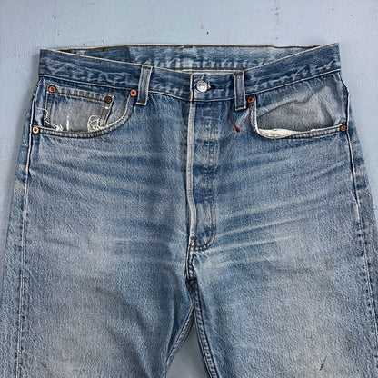 Levis 501 Vintage 90s USA XX Straight Leg Jeans Blue Light Wash 35x36 Act 32x27