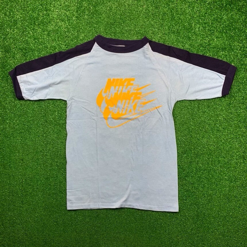 Nike Vintage T Shirt USA Rare Quad Swoosh Block Print Hike Pinwheel Oregon Japan