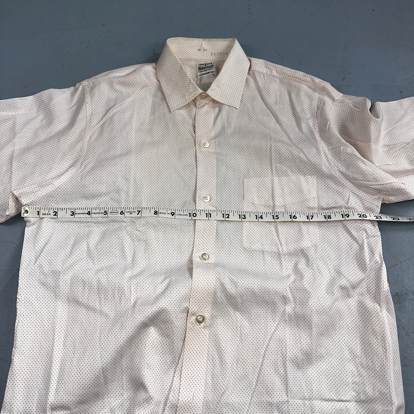 Vtg 40s 50s Penneys Towncraft Dress Shirt Mens 15 Red Polka Dot White Crisp