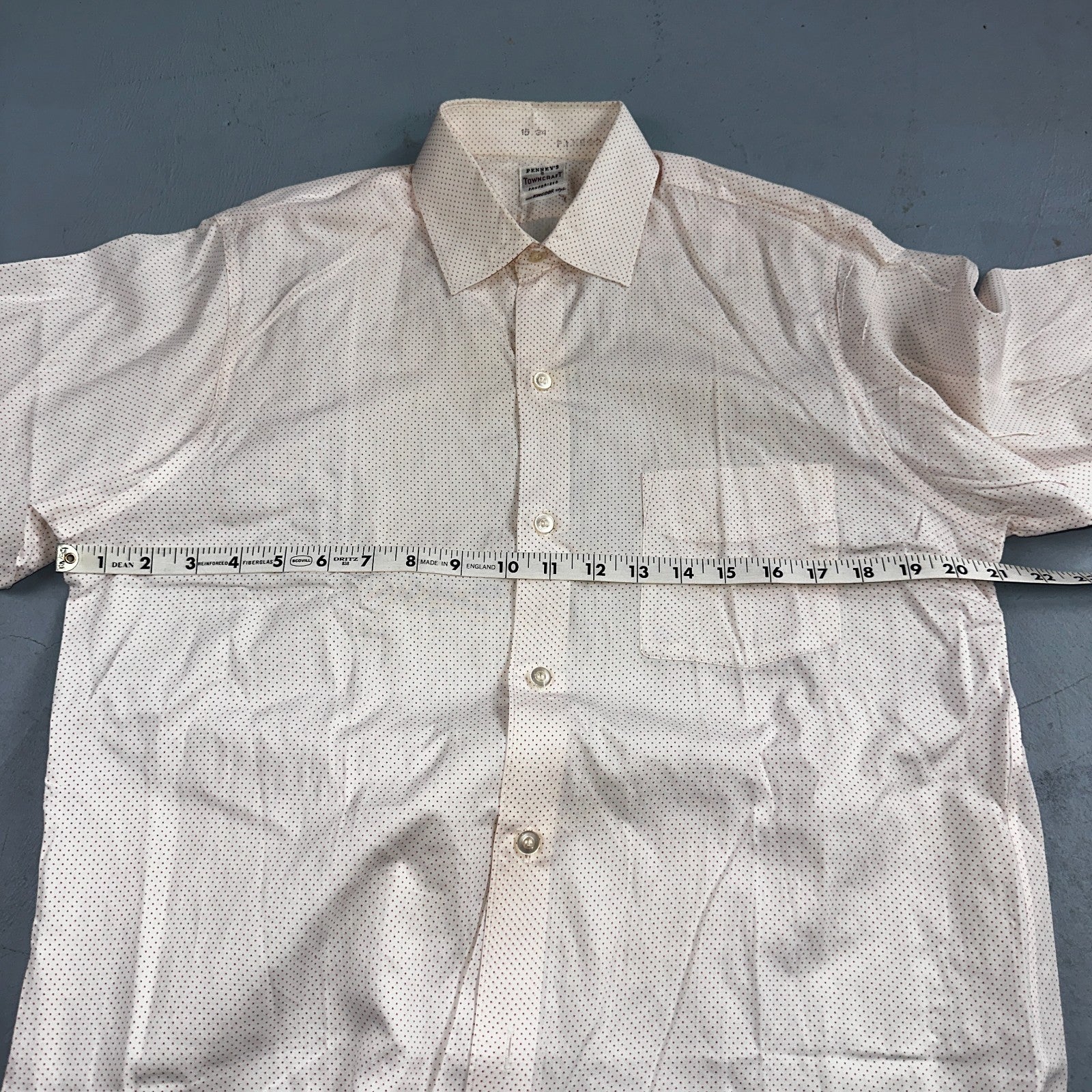 Vtg 40s 50s Penneys Towncraft Dress Shirt Mens 15 Red Polka Dot White Crisp