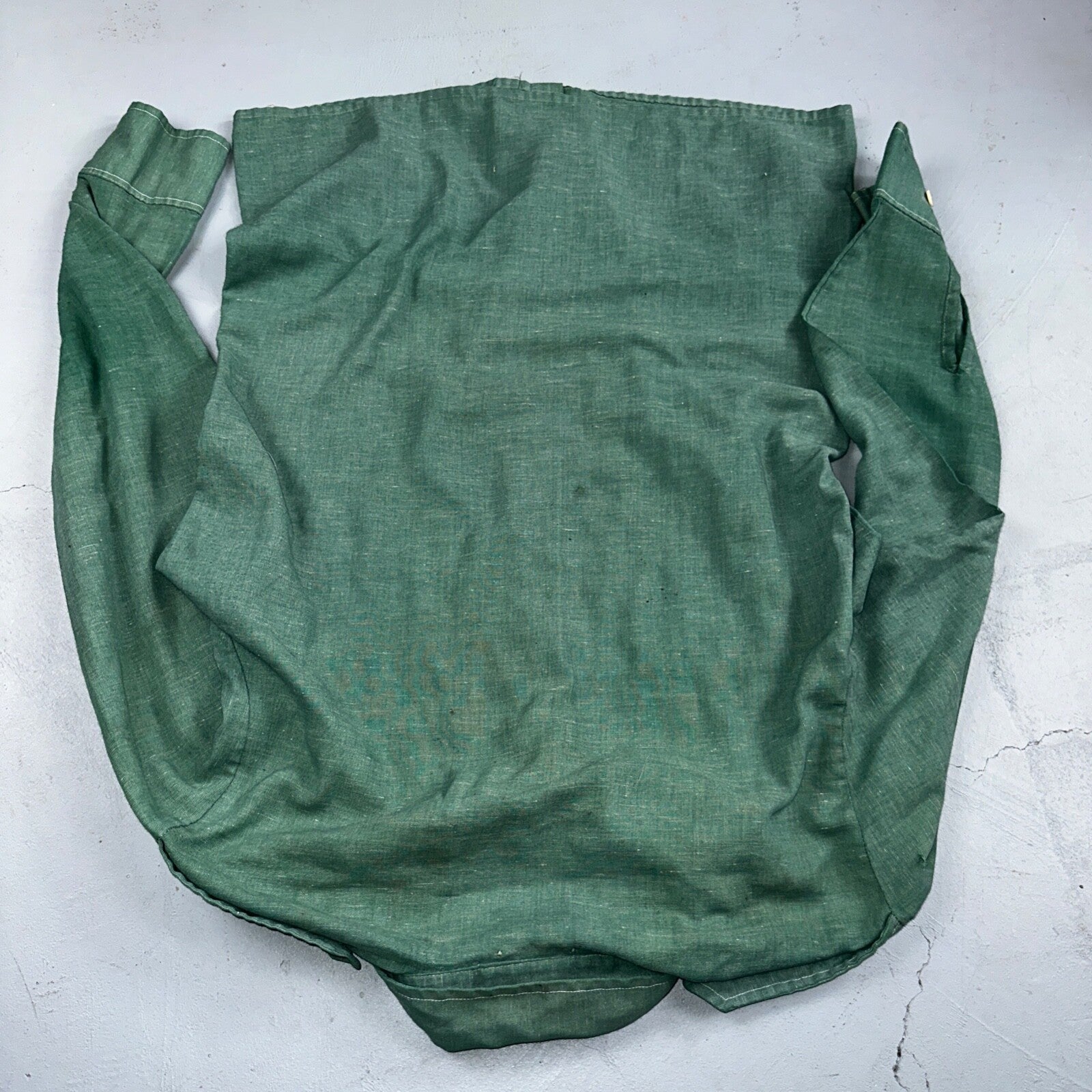 Vintage Van Huesen 417 Men's Long Sleeve Green Shirt Button Down Vanopress 70s