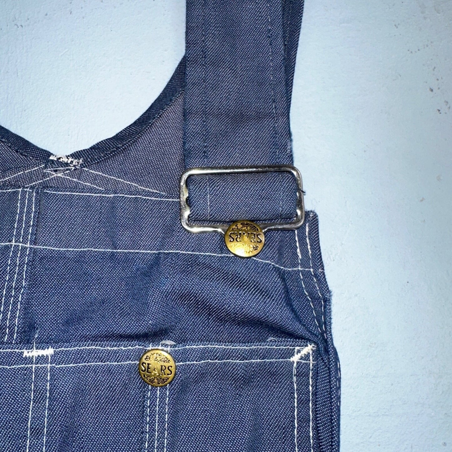 Vintage Sears Sanforized Denim Union Made Blue Jean Bib Overalls 36x28 60s