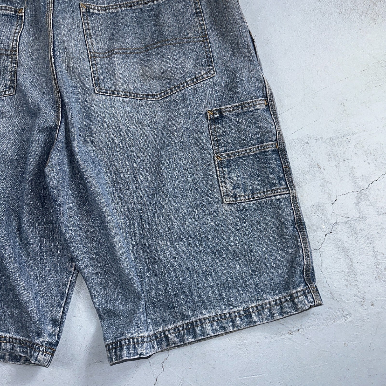 PCI PEAR CONNECTION Kenpa Blue Denim Baggy Skate Cargo Shorts Men Size 38 Y2K