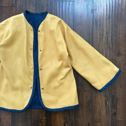 1960s Rockabilly Reversible Denim Leather Jacket 60s 70s RARE Yellow Blue Anorak