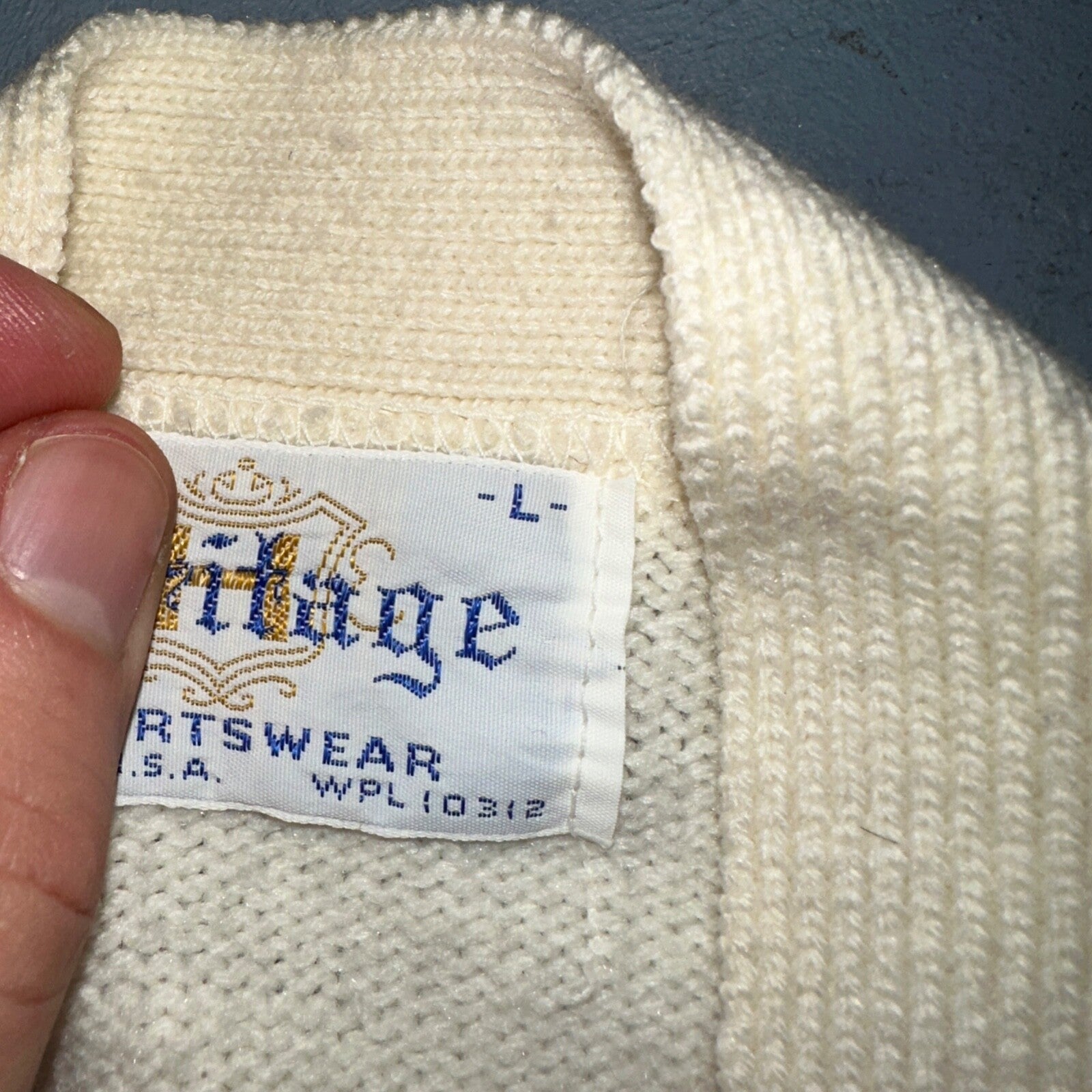 Vintage 70s Heritage Sweater Vest L Mens USA Crewneck Cream Cable Knit Fisherman