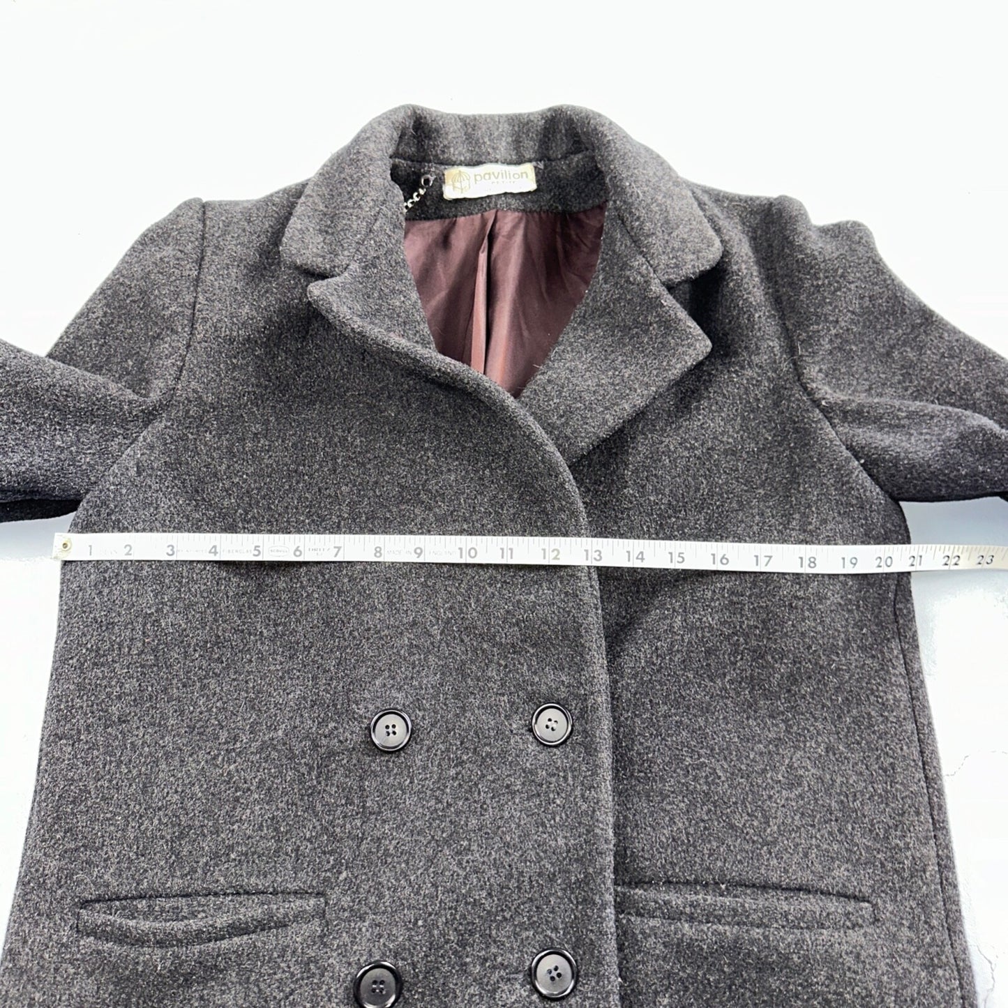 VTG Pavilion Petite Gray Coat  Womens  Double Breasted Long Trench Overcoat Sz L