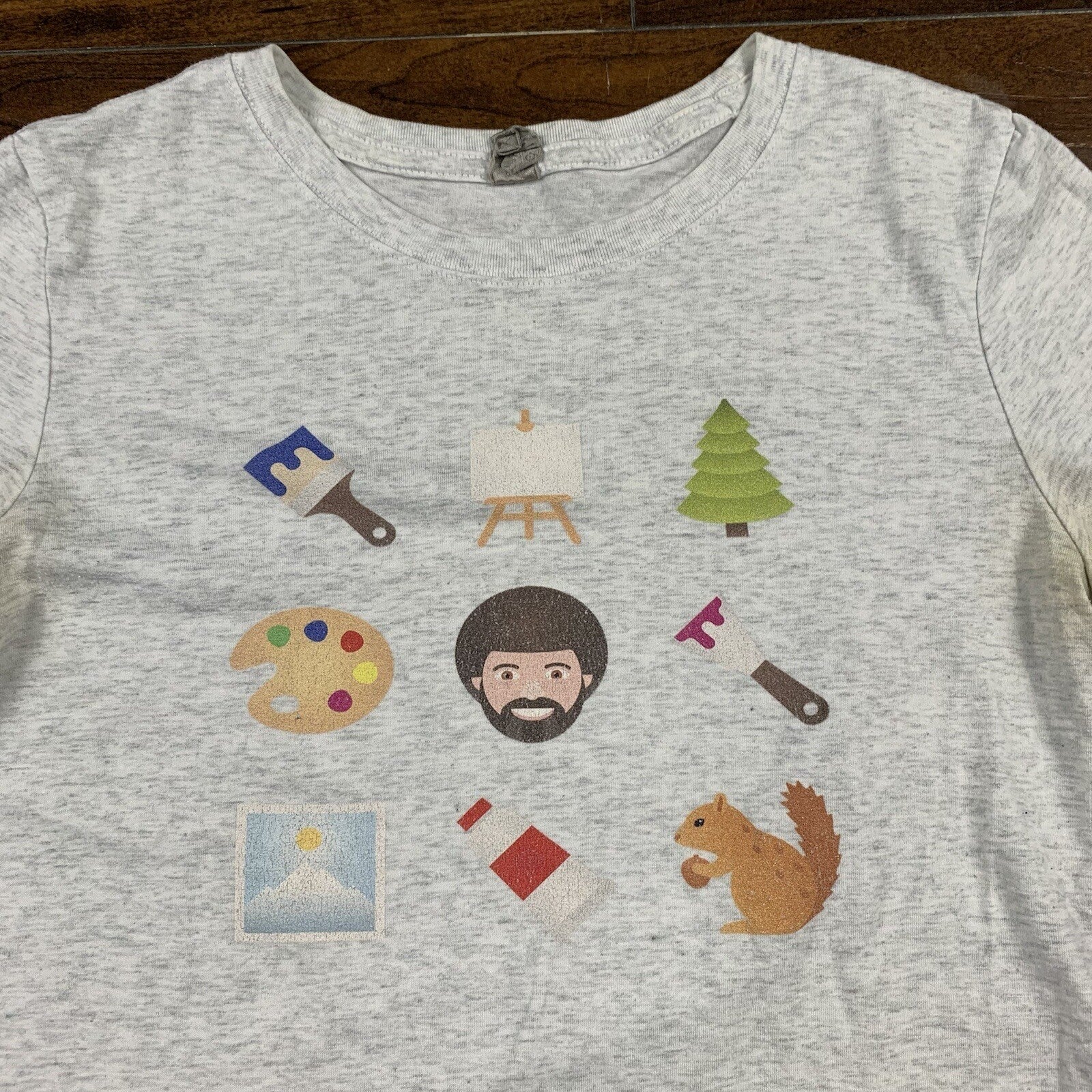 Bob Ross Painting Cute Vintage Style T Shirt Womens Medium Gray Squirrel Art