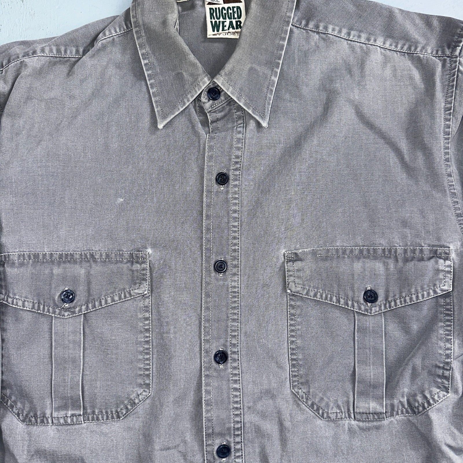 Rugged Wear Joes Jeans Shirt Gray Large Button Up Pockets Workwear Cotton VTG