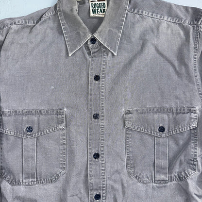 Rugged Wear Joes Jeans Shirt Gray Large Button Up Pockets Workwear Cotton VTG