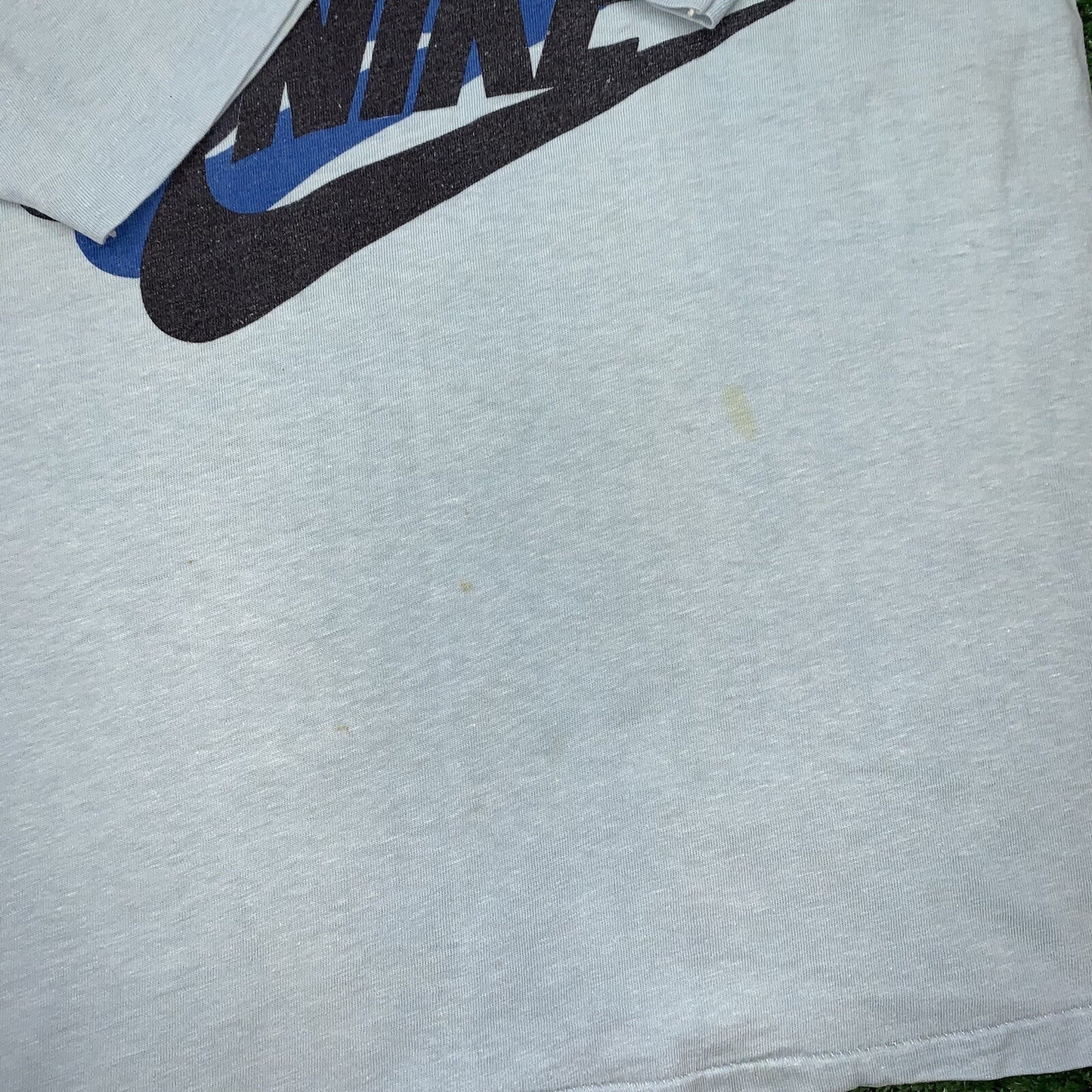 Nike Vintage T Shirt Mens M 70s Quad Swoosh Center OG 80s Blue Heavy Rare Stack