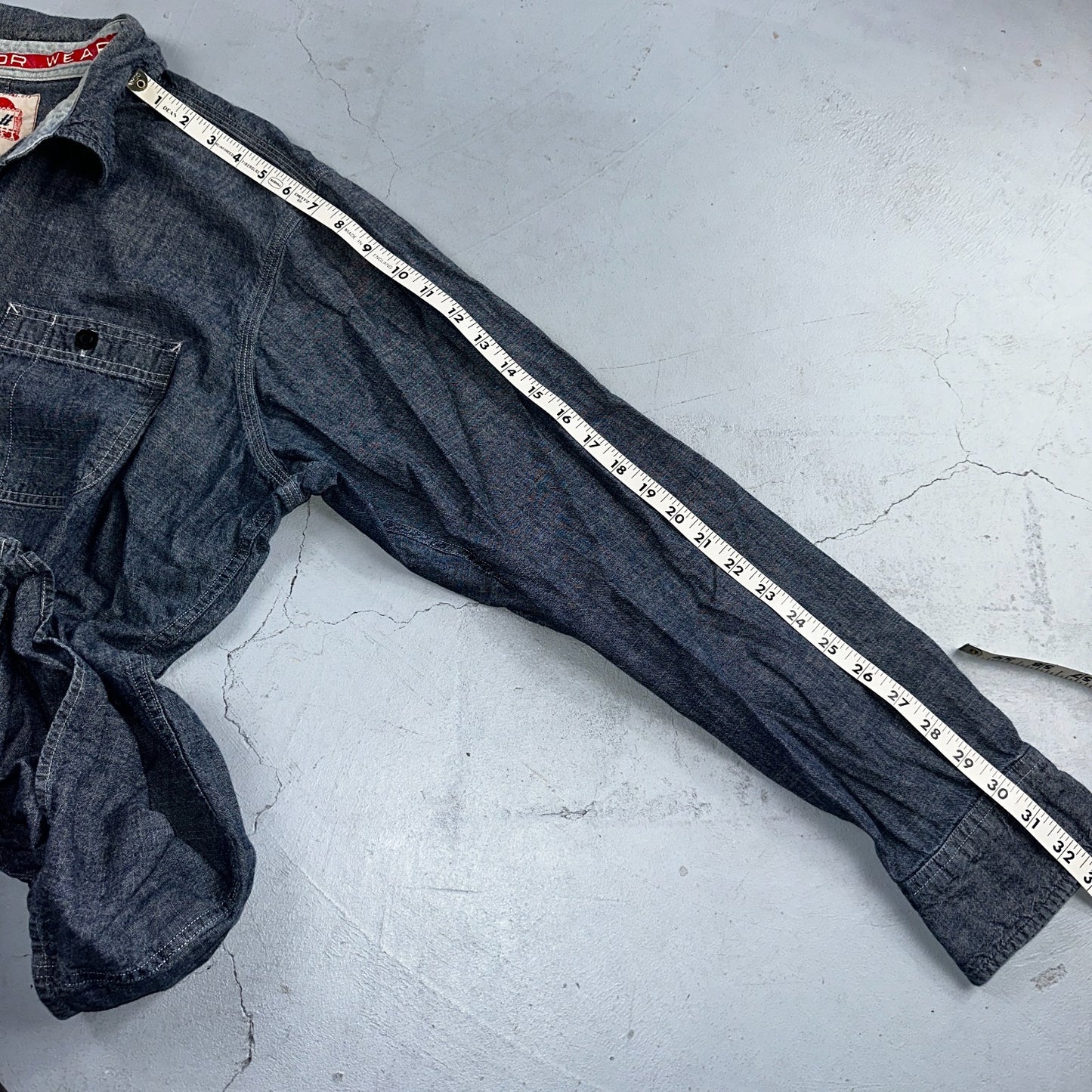 Carhartt Chambray Work Shirt VTG 2XL Demin Long Sleeve Button Up Heart Logo 60s