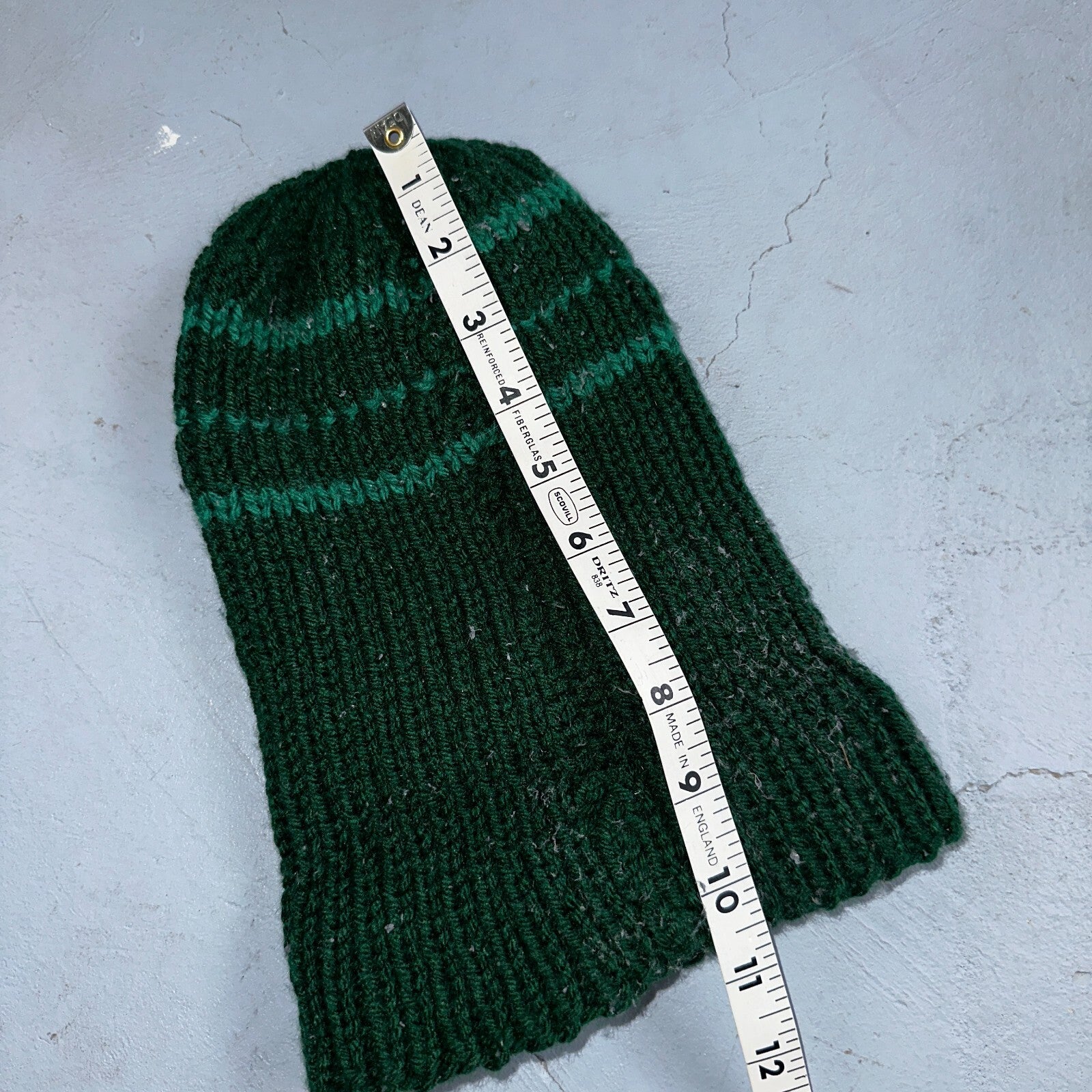 VTG 70s Wool Hand Knit Winter Beanie Hat OSFM Rockabilly Warm Grunge Basic Green