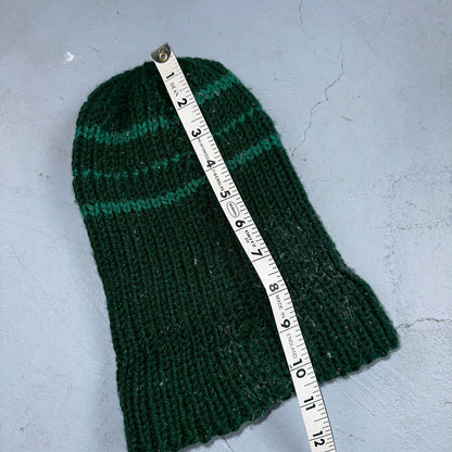 VTG 70s Wool Hand Knit Winter Beanie Hat OSFM Rockabilly Warm Grunge Basic Green