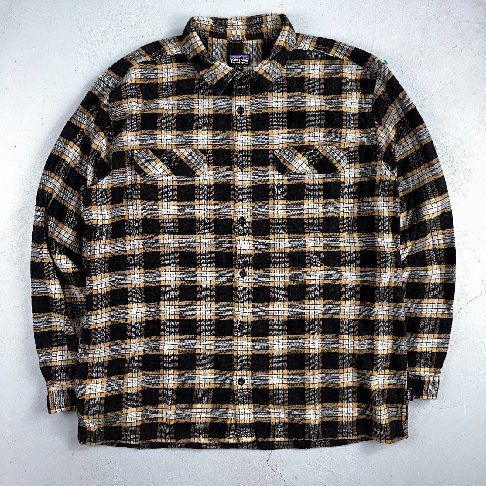 Patagonia Flannel Shirt Mens Size 2XL Plaid Long Sleeve Button Up Yellow Black