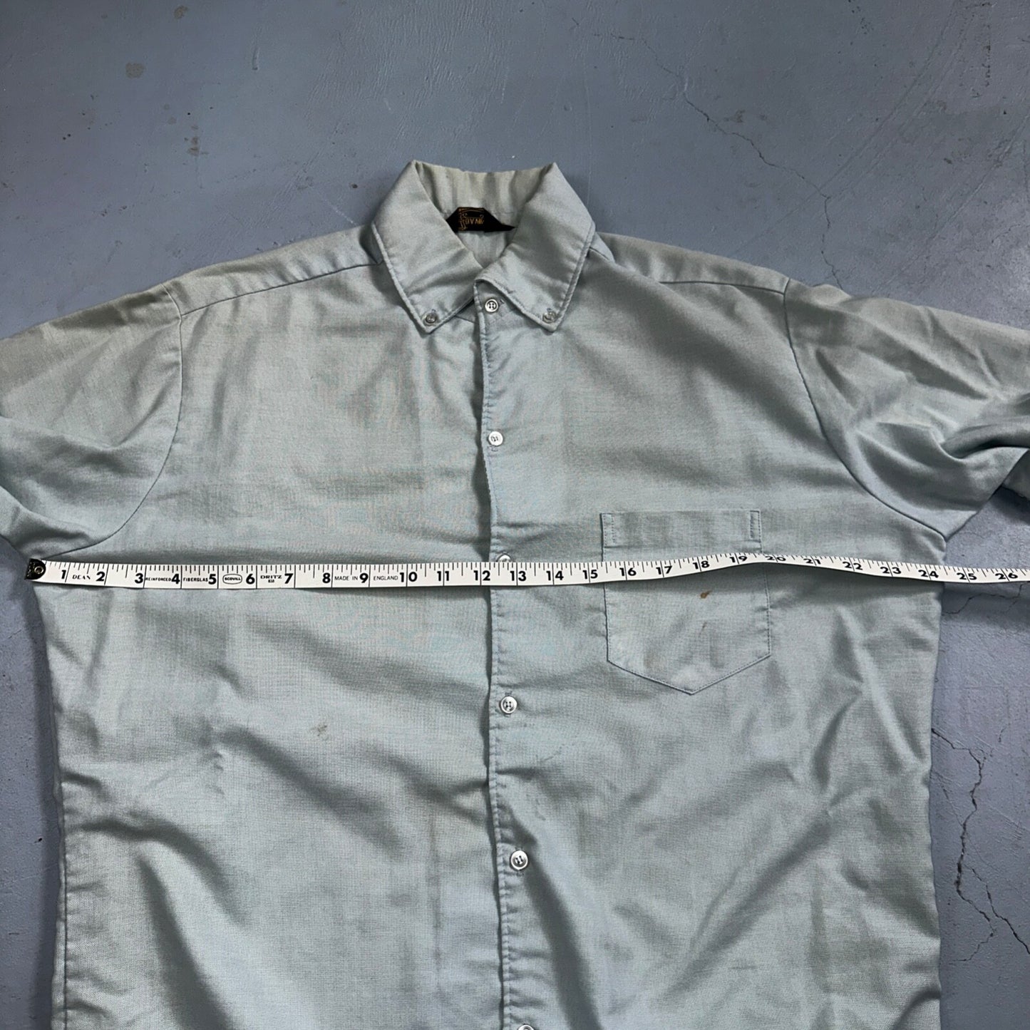 Vintage 70s DaVinci California Mod Long Sleeve Button Shirt Blue Thrashed