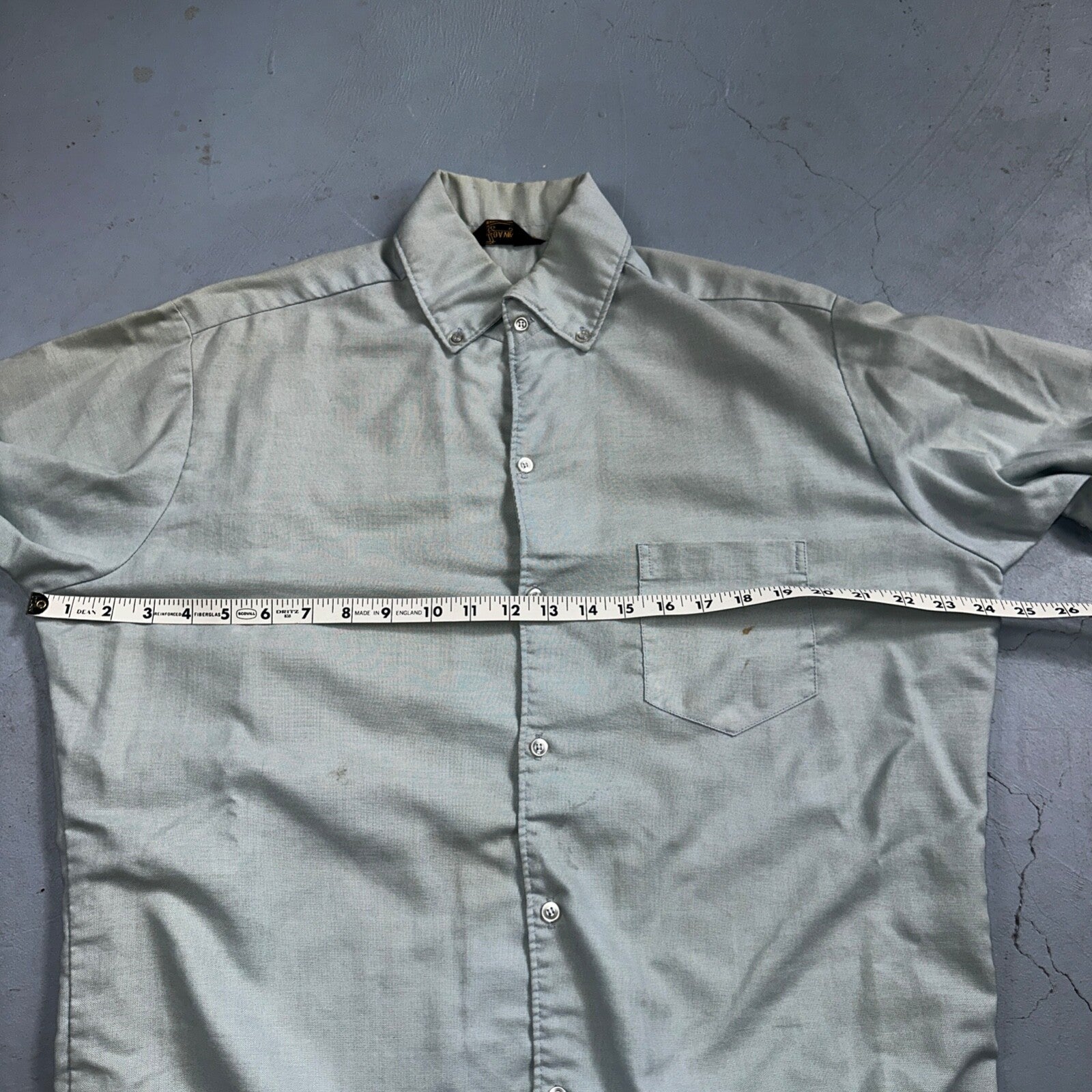 Vintage 70s DaVinci California Mod Long Sleeve Button Shirt Blue Thrashed