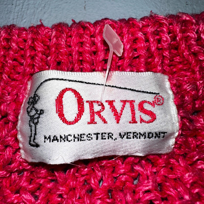 Vintage Orvis Sweater Cardigan Womens Pink Wool Cable Knit Chunky Vermont 90s