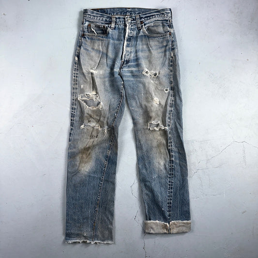 Levis 501 Vintage 80s Redline Selvedge USA Light Jeans Thrashed 32x36 Act 29x32
