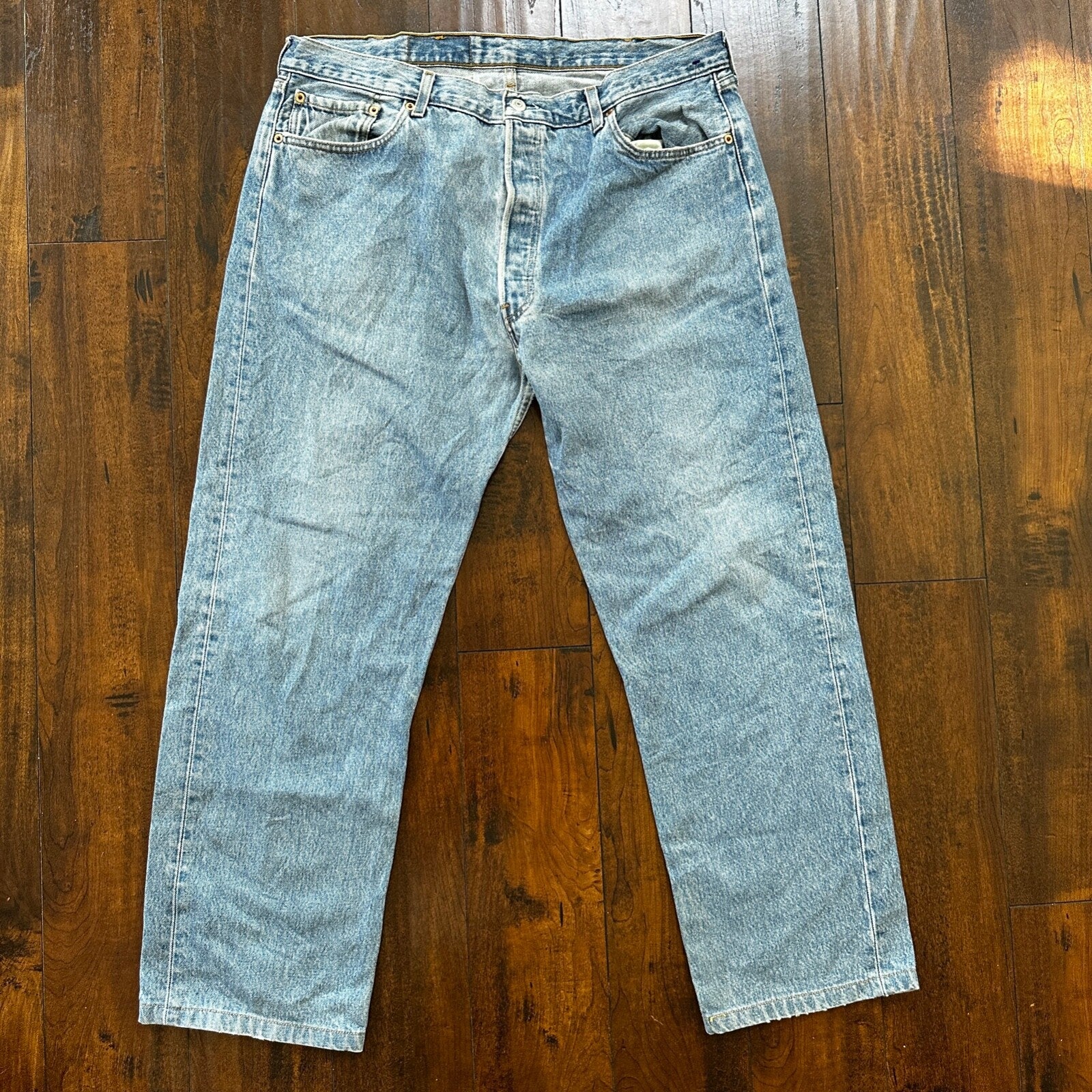 Levis 501 Vintage 90s Straight Leg XX Belgium Jeans 40x36 Light Wash Act 36x30