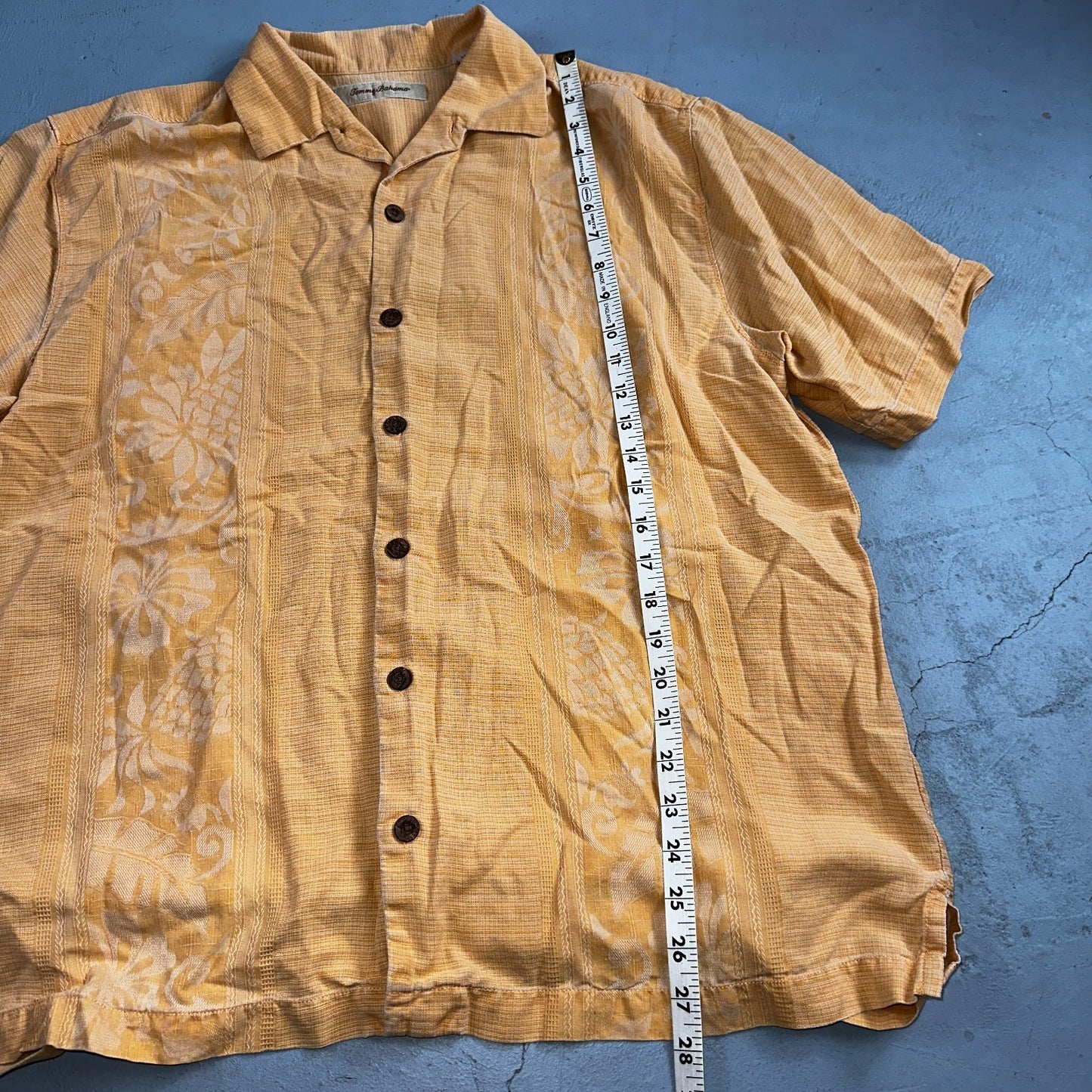 Tommy Bahama Mens Camp Hawaiian Shirt L Silk Orange Aloha Floral Summer