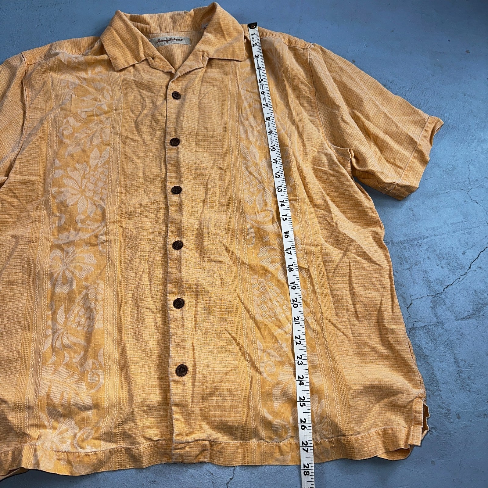 Tommy Bahama Mens Camp Hawaiian Shirt L Silk Orange Aloha Floral Summer