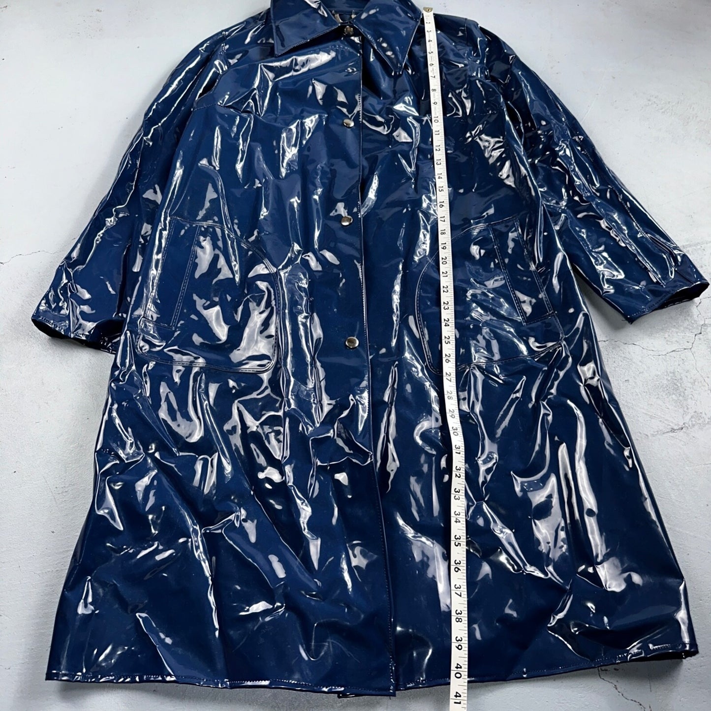 Liliput Womens Blue Trench Raincoat + Bucket Hat Polyester Rubber Vinyl 70s VTG