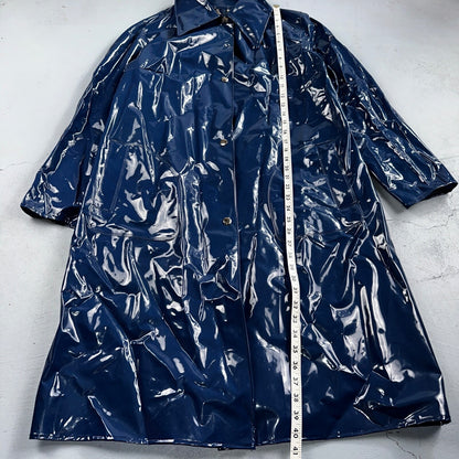 Liliput Womens Blue Trench Raincoat + Bucket Hat Polyester Rubber Vinyl 70s VTG