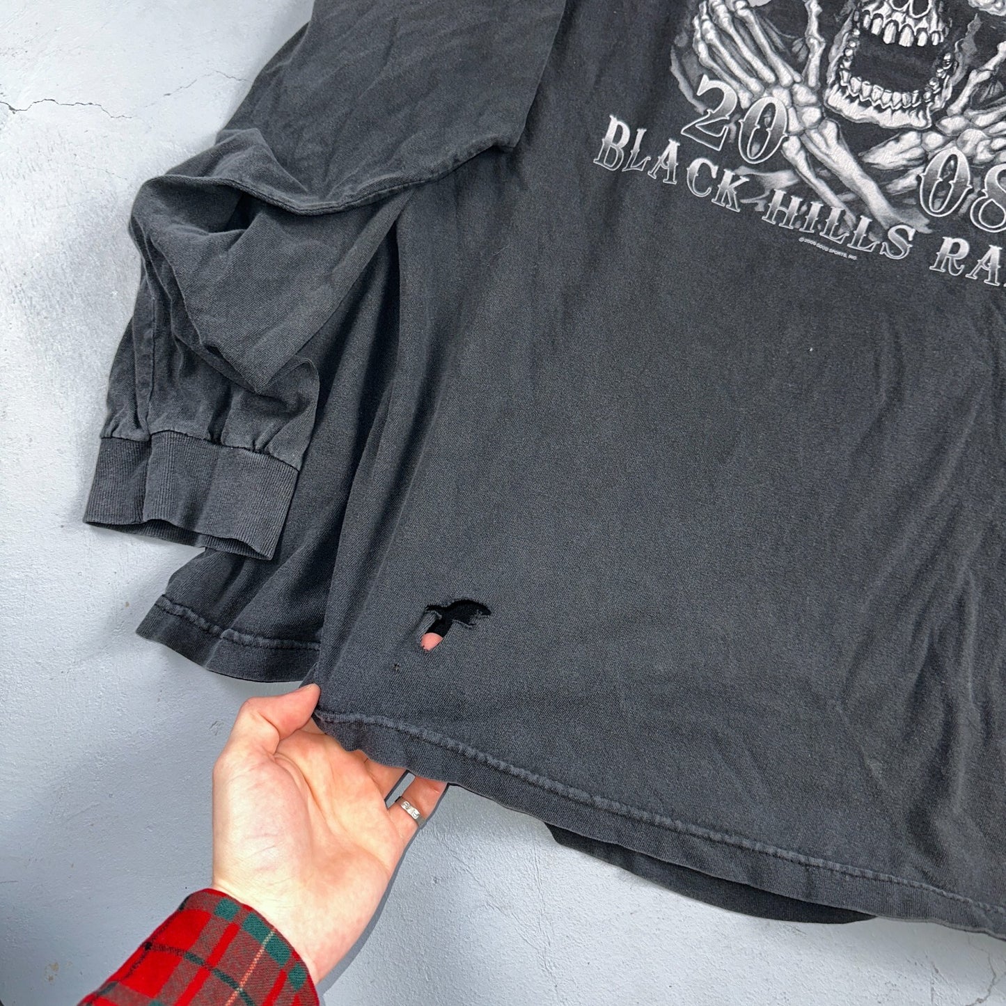 Sturgis Y2K Skulls Long Sleeve VTG T Shirt Biker Motorcycle 2008 Black Grunge