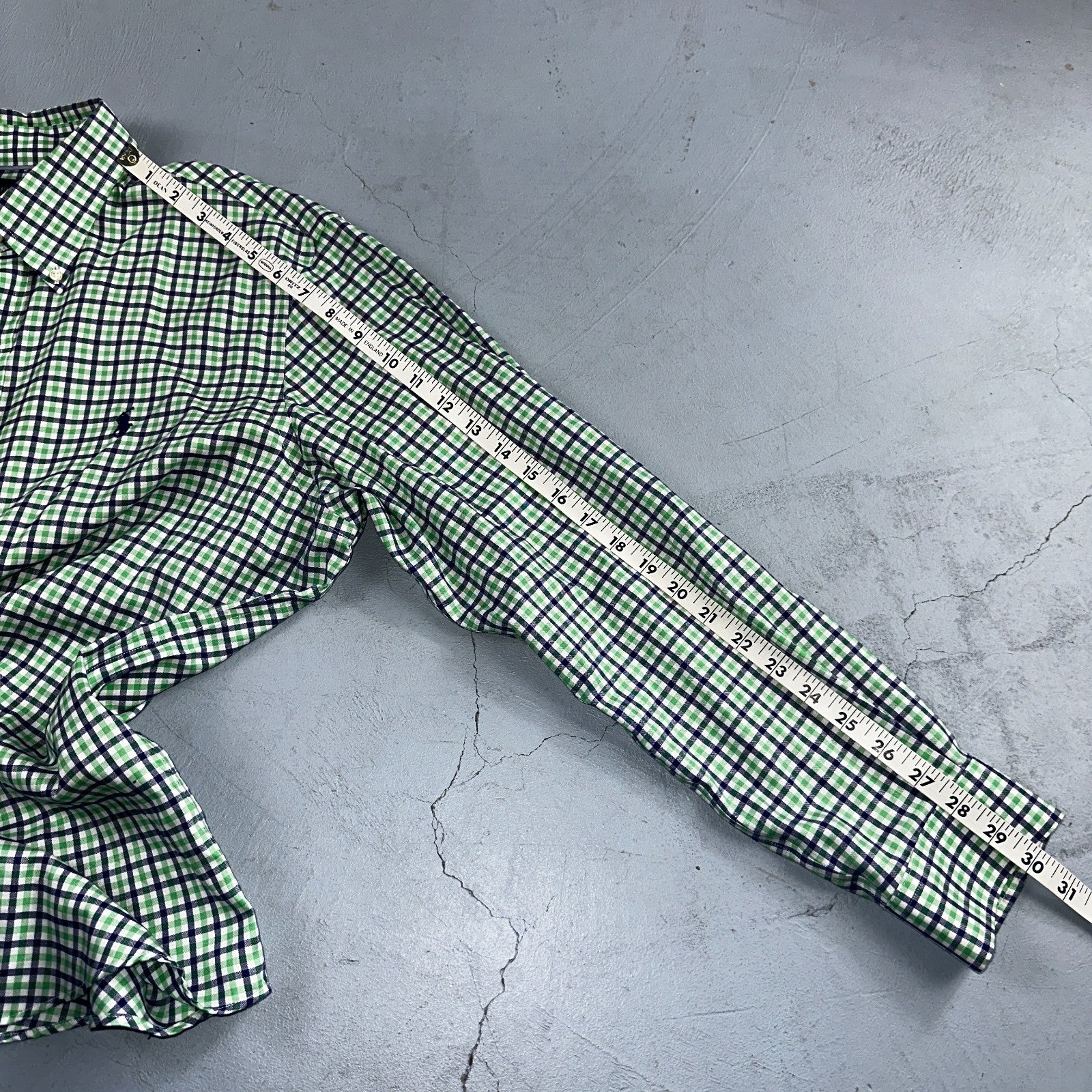 Ralph Lauren Shirt Mens Large Green Blue Tattersall Button Up Preppy Non Iron