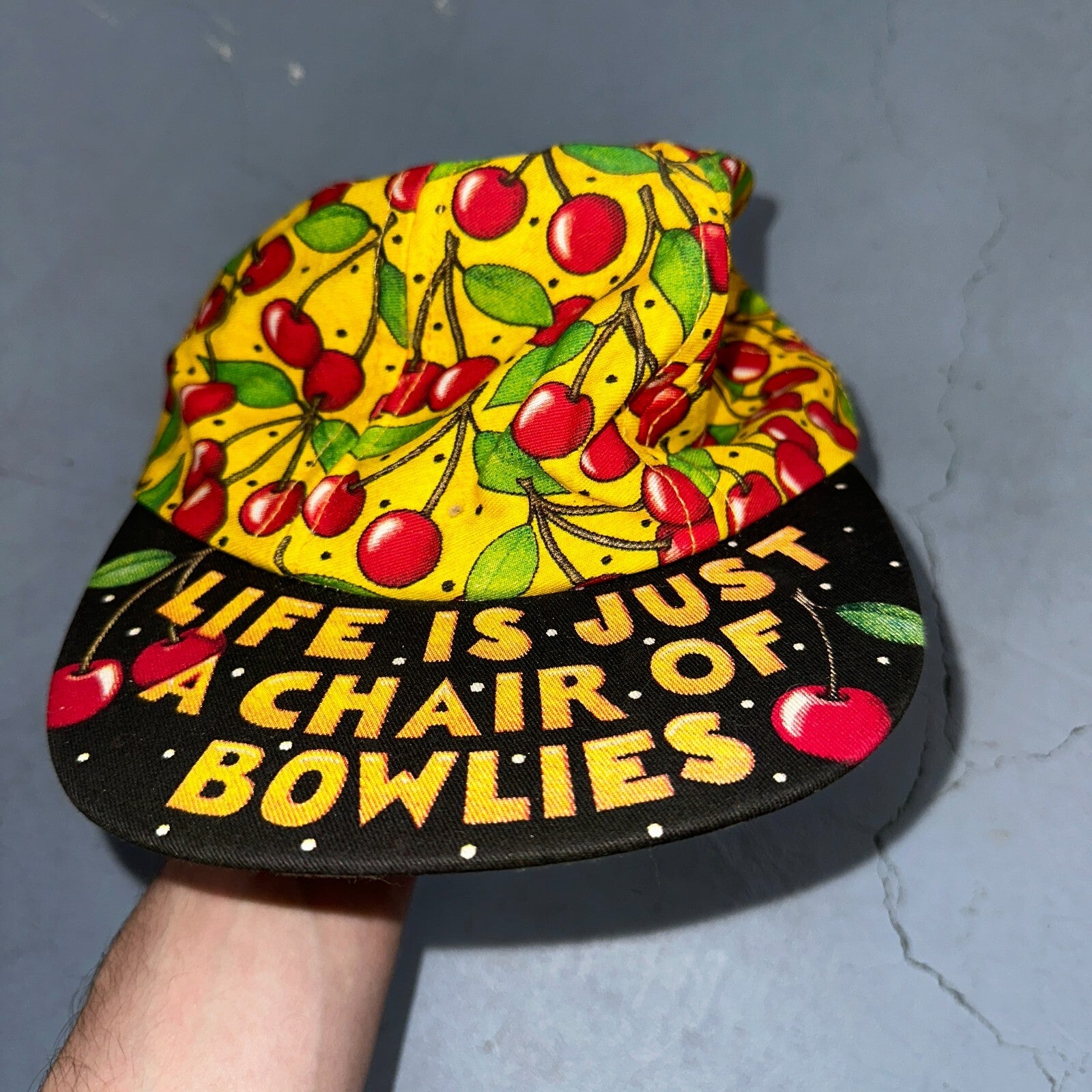 VTG Life is Just a Chair of Bowlies Mary Engelbreit Adjustable Hat Cap Rare 90s