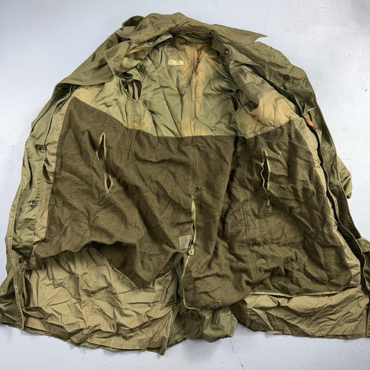 1950 US Army OD-7 Overcoat Cotton No Liner Korean War Trench Coat Belted OG 107