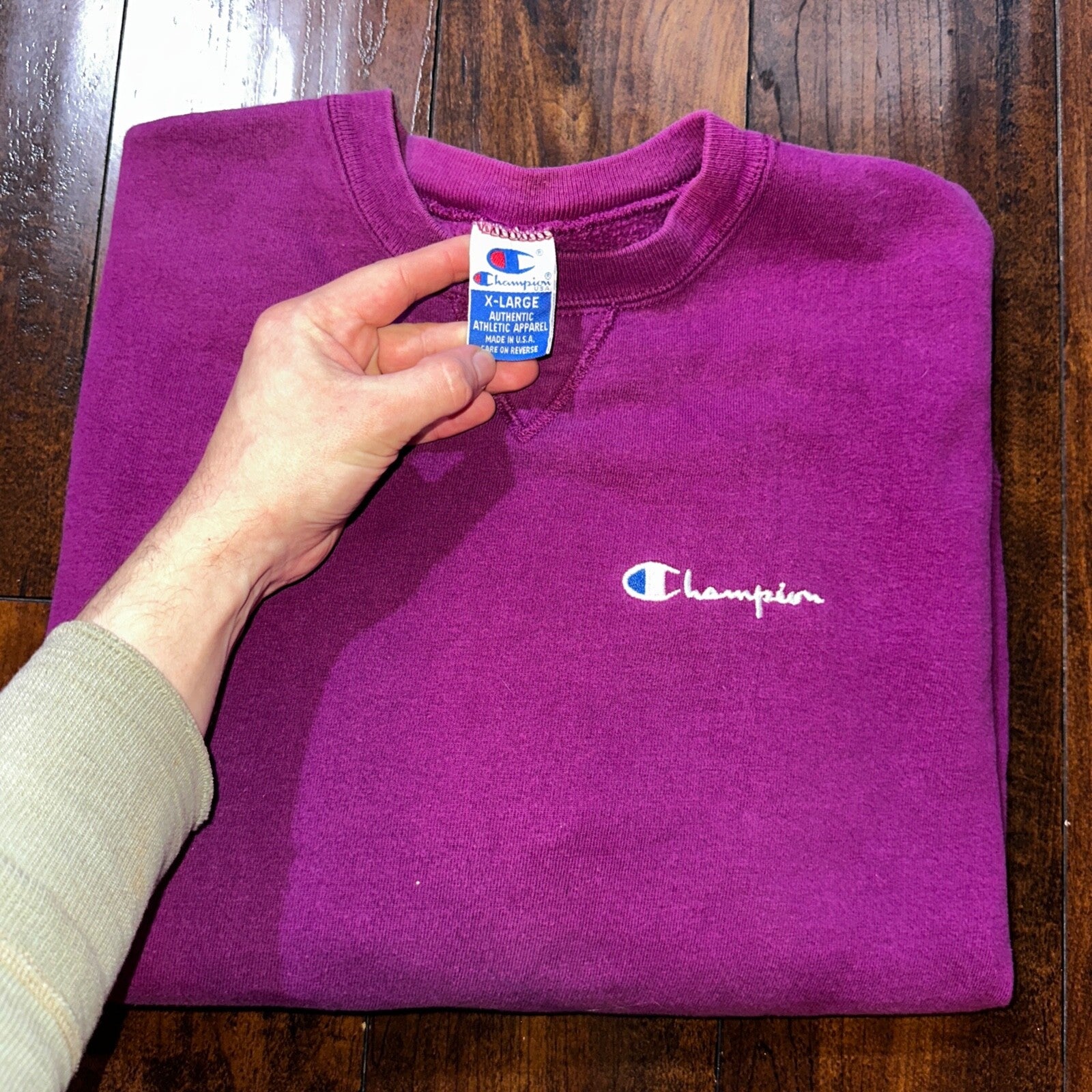 Champion Vintage XL 90s USA Purple Weave Sweatshirt Blank 80s Jumper Sweater