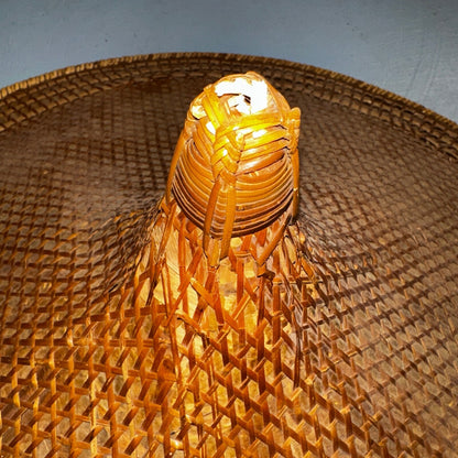 Vintage Asian Conical Rattan Leaf Rickshaw Coolie Hat Cantonese Chinese Handmade