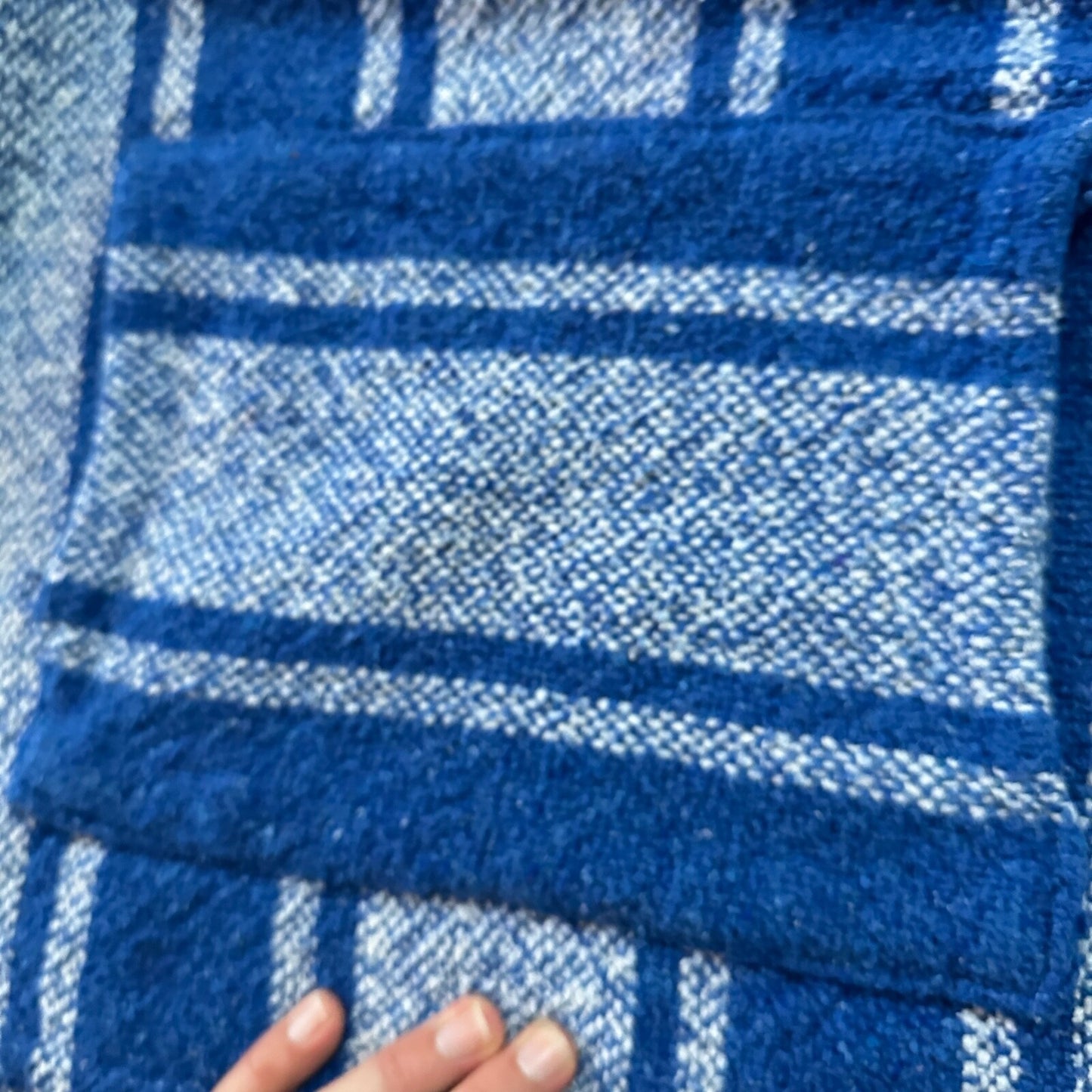 VTG Mexican Poncho Baja Hoodie Surfer Skater Drug Rug Pullover Blue White L