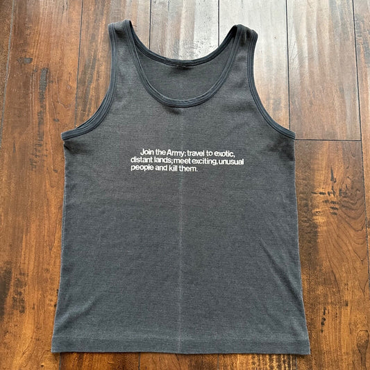 Join The Army RARE Vintage T Shirt 80s Tank Military Text Kill Humor USA Country