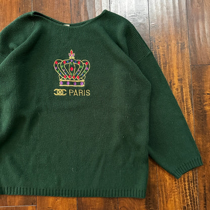 VTG 1960s Paris Women’s Green Sweater Rockabilly Sportswear Designer 60s 70s