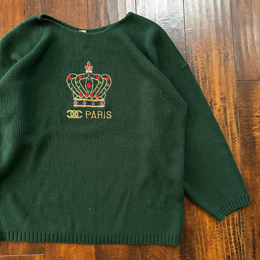 VTG 1960s Paris Women’s Green Sweater Rockabilly Sportswear Designer 60s 70s